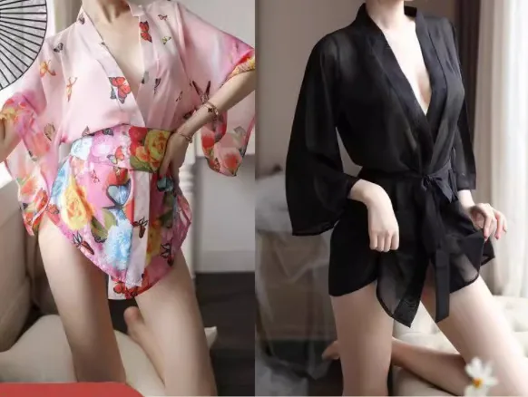 Kimono-ochtendjas van bloemenchiffon en slipjurk