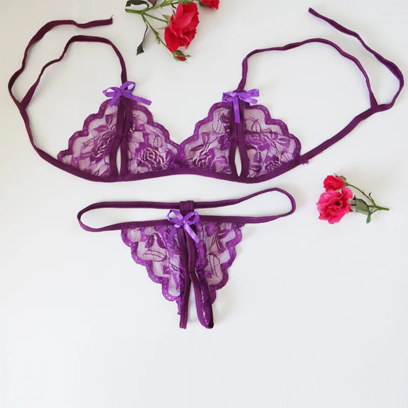 Conjunto de sujetador de tres piezas de encaje transparente