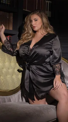 Ensemble peignoir kimono en soie glacée et nuisette