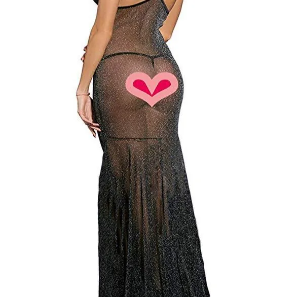Camisola de Dormir Transparente em Malha com Decote Baixo