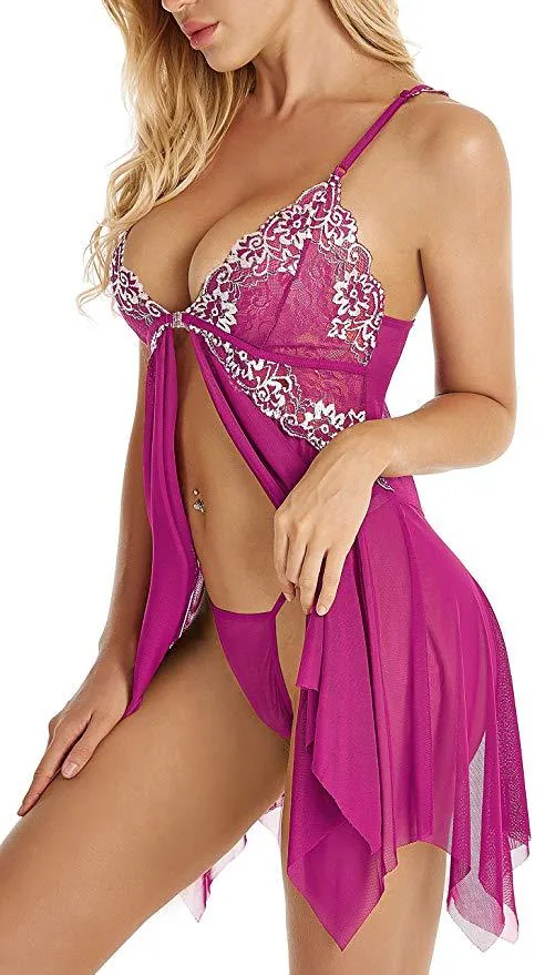 Nuisette à bretelles en dentelle et résille