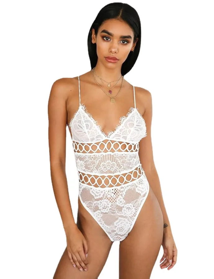 Bodysuit mit Spitzenbesatz und Ring-Detail