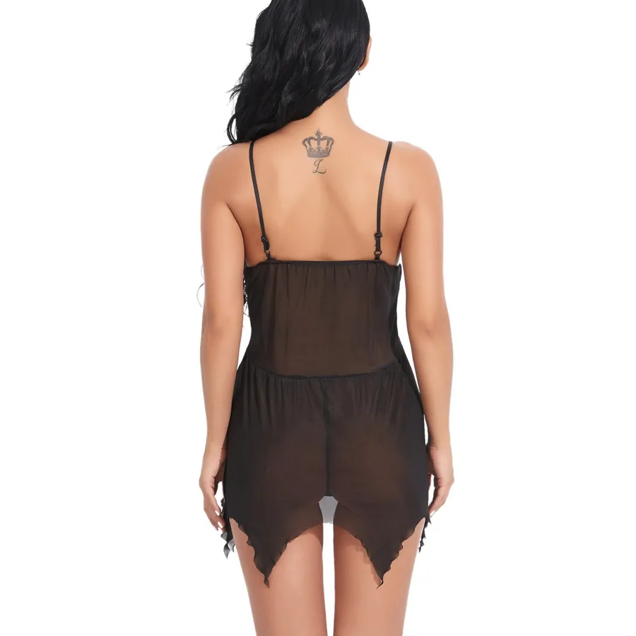 Camisola transparente plissada em tule com acabamento em renda
