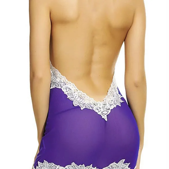 Conjunto de body sin espalda de encaje transparente y minifalda