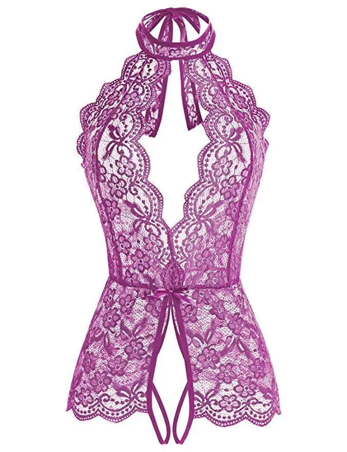 Conjunto de body halter de encaje con aberturas