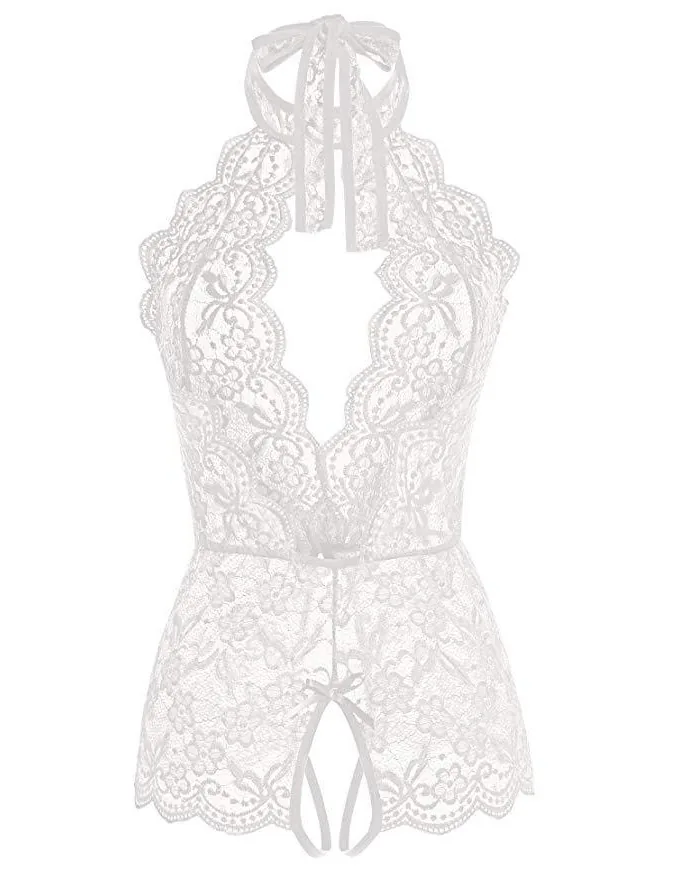 Conjunto de body halter de encaje con aberturas
