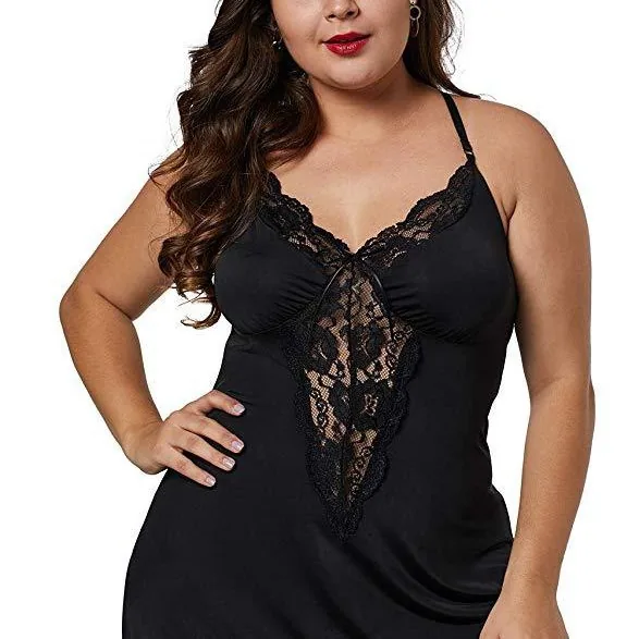 Conjunto de Camisola com Alças Decote V em Renda