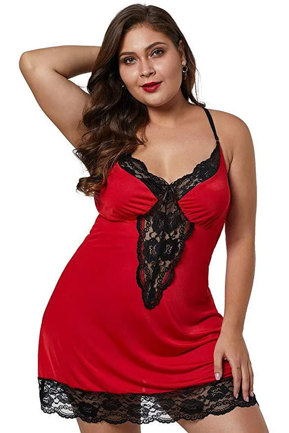 Conjunto de Camisola com Alças Decote V em Renda