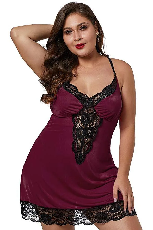 Conjunto de Camisola com Alças Decote V em Renda