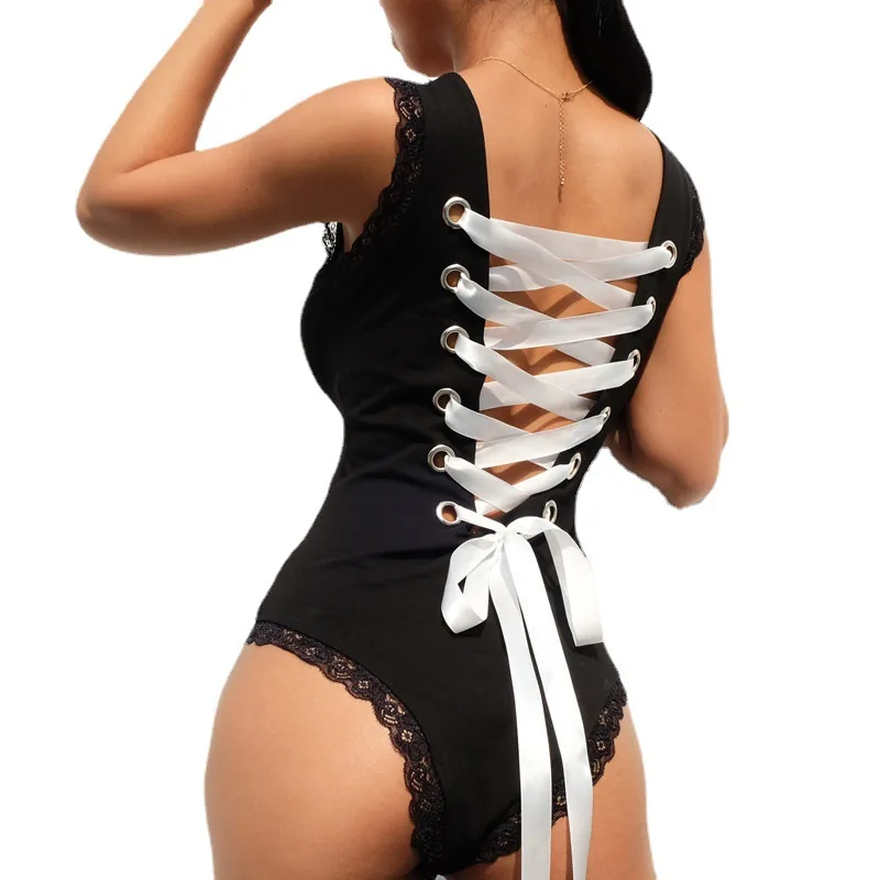 Halterneck-Spitzen-Bodysuit mit Rückenbändern