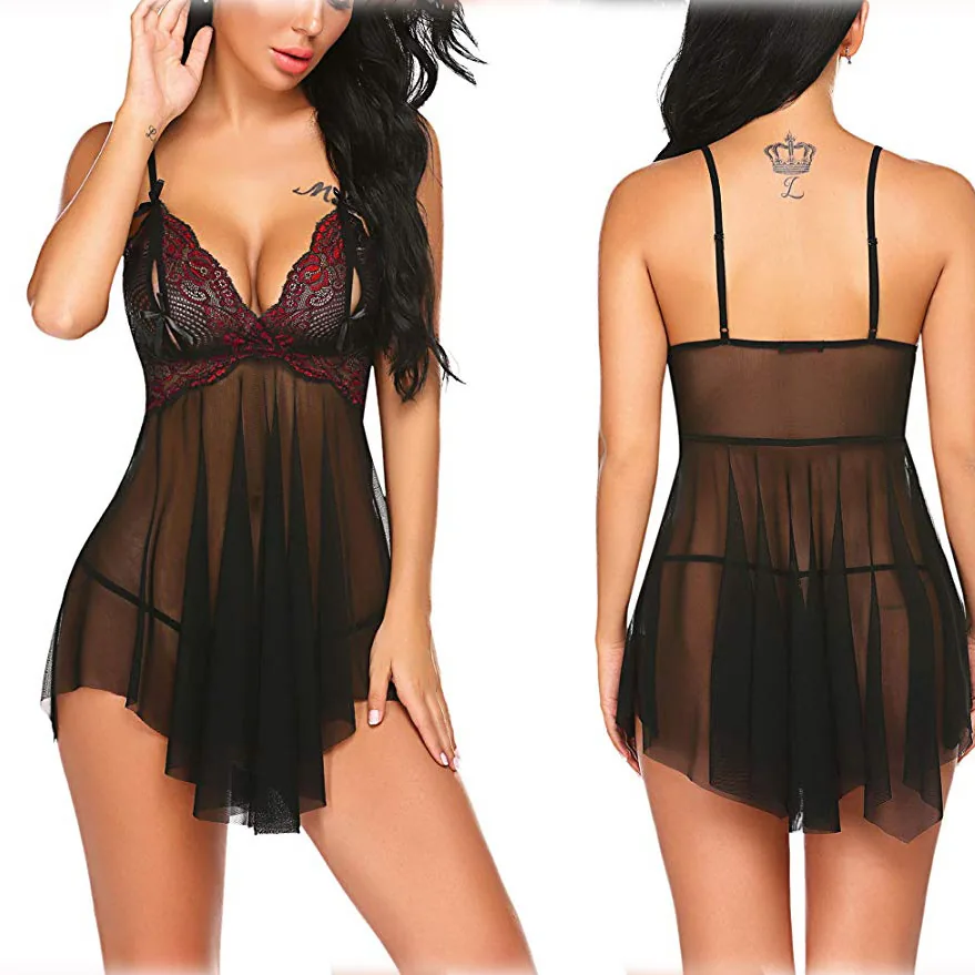 Set sottoveste con spalline in mesh trasparente