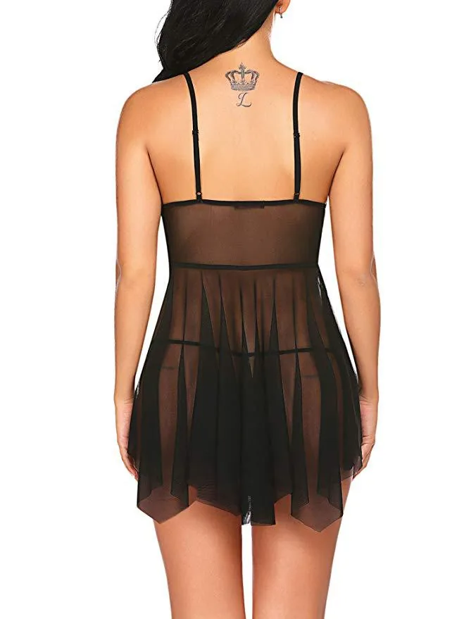 Set sottoveste con spalline in mesh trasparente