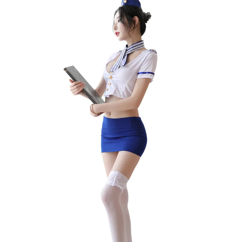 Conjunto de uniforme de azafata con medias