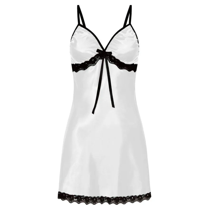 Vestido lencero de satén con ribete de encaje