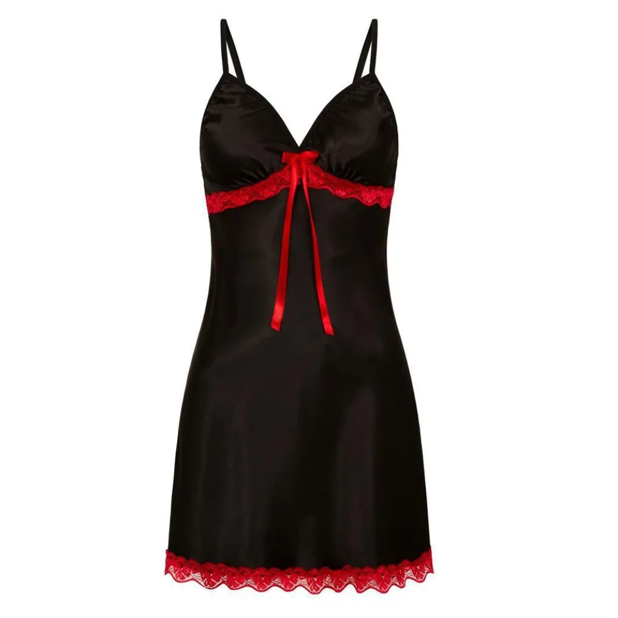 Vestido lencero de satén con ribete de encaje