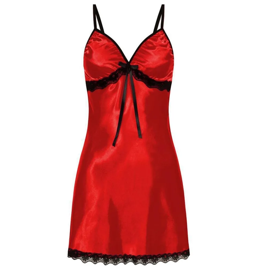 Vestido lencero de satén con ribete de encaje
