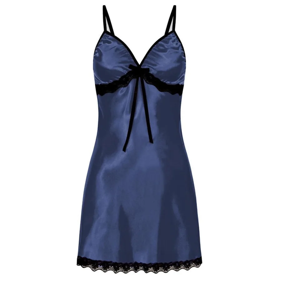 Vestido lencero de satén con ribete de encaje