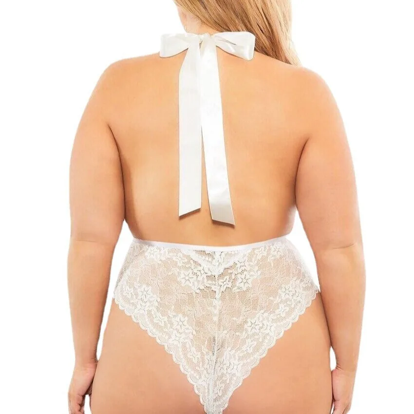 Body grande taille à dos nu en résille transparente