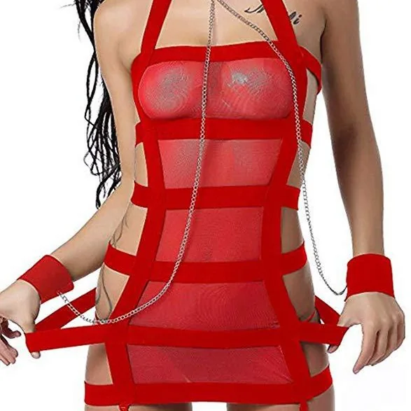 Body de malla transparente con tiras y cadena
