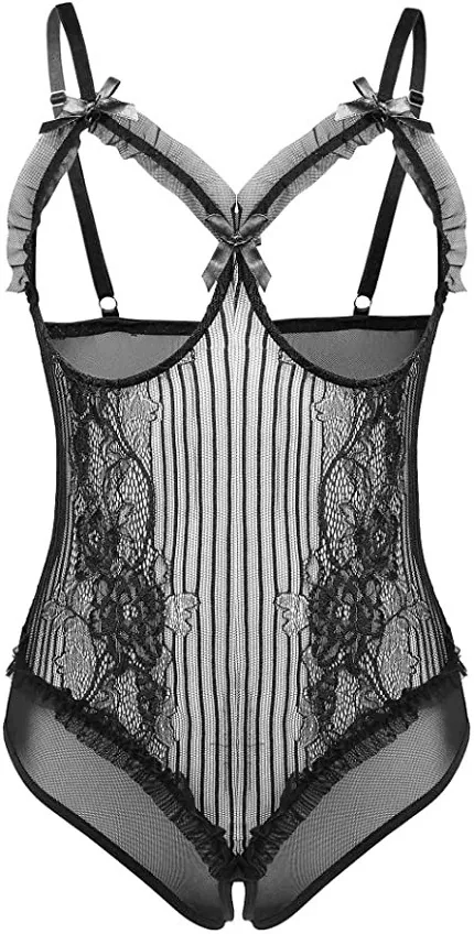 Urskuren mesh-bodysuit med band