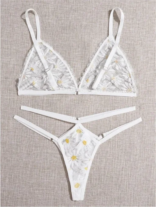 Sexy dreiteiliges BH-Set aus Spitze und Mesh