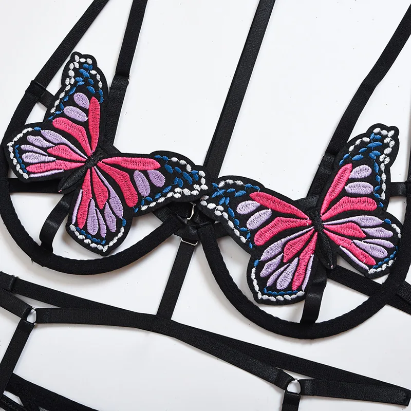 Conjunto de Lingerie de Três Peças Borboleta
