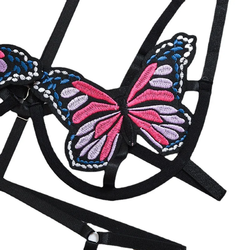 Conjunto de Lingerie de Três Peças Borboleta
