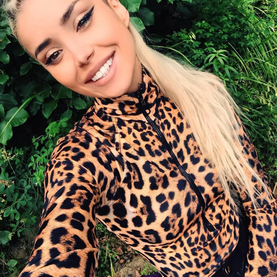 Body de manga larga con cremallera estampado leopardo