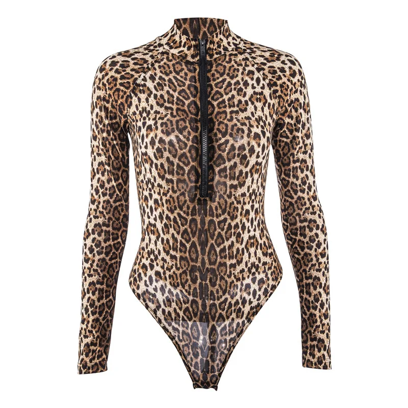 Body de manga larga con cremallera estampado leopardo