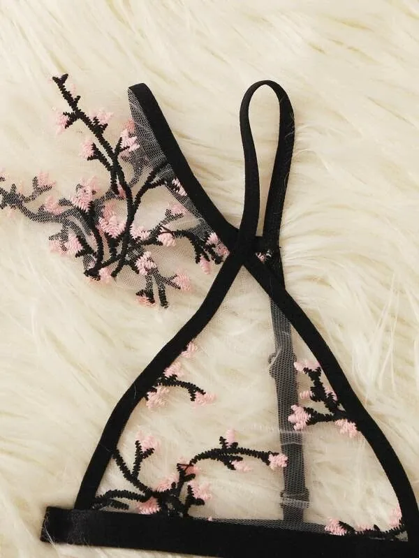 Transparentes bedrucktes dreiteiliges Dessous-Set