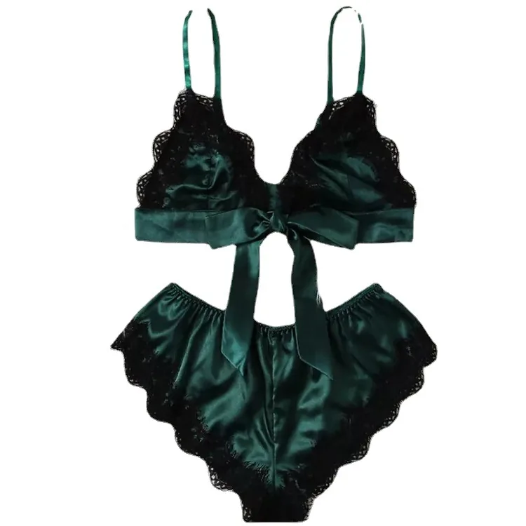Kanten diepe V-hals strik cami en short-set