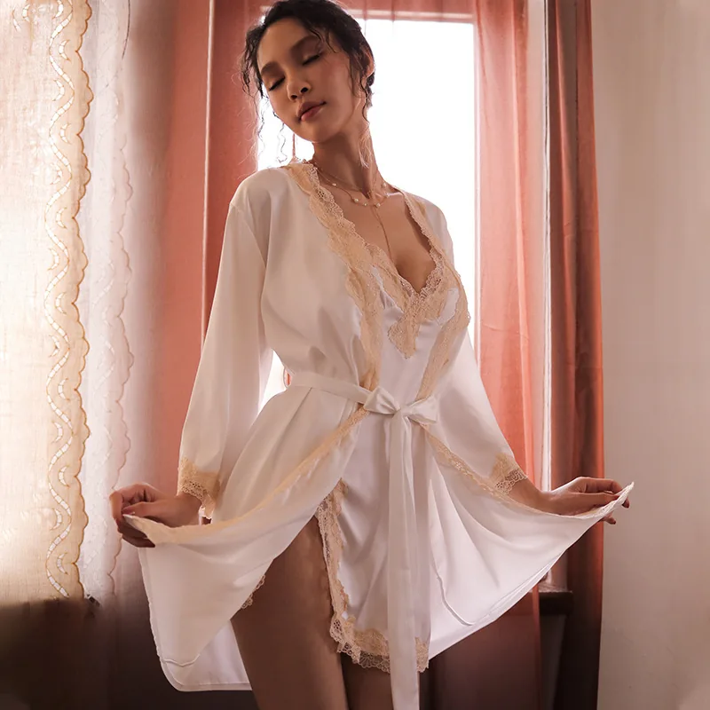 Camicia da notte sottoveste in pizzo e seta ghiaccio