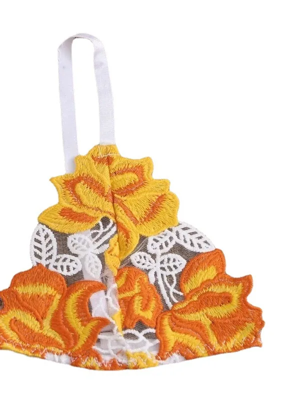 Conjunto de sujetador de encaje floral bordado