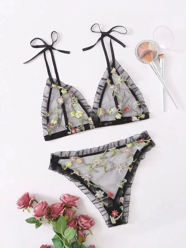 Set reggiseno e sottoveste in mesh stampato