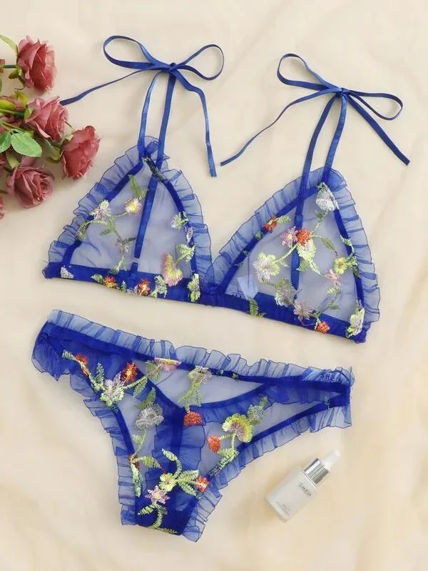 Set reggiseno e sottoveste in mesh stampato