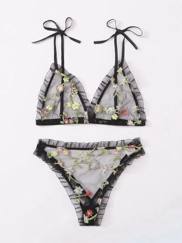 Set reggiseno e sottoveste in mesh stampato