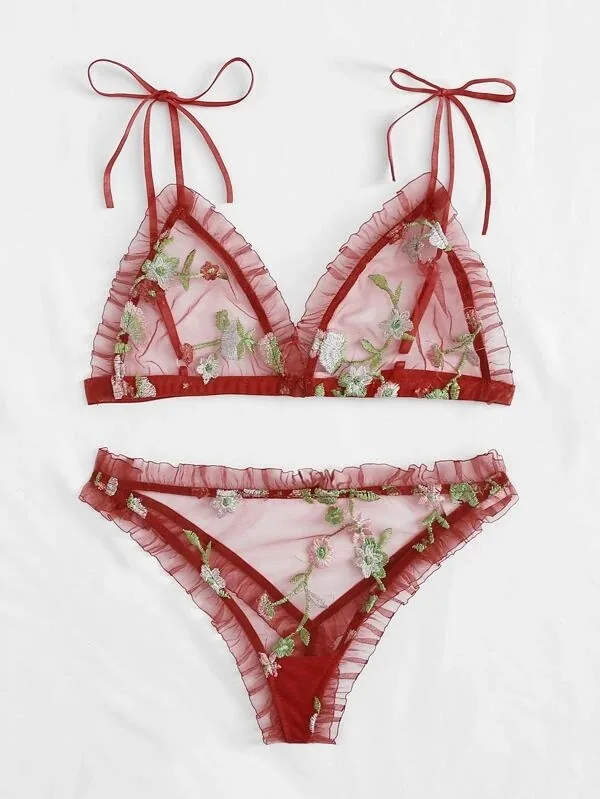 Set reggiseno e sottoveste in mesh stampato