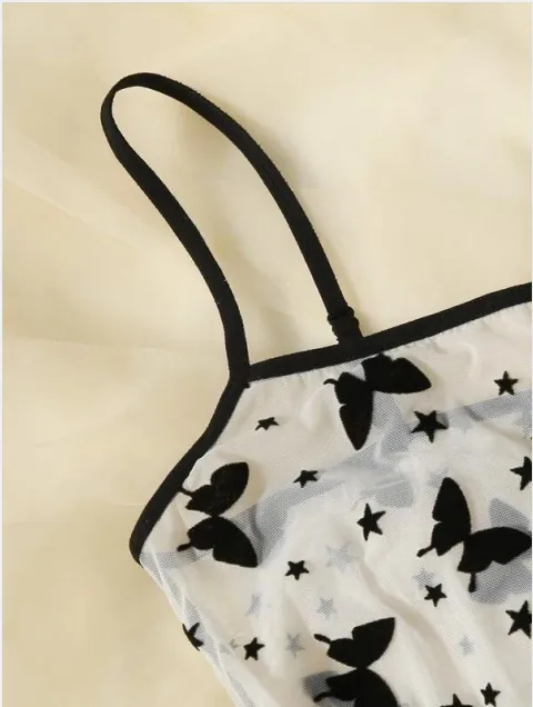 Bodysuit corset de malha com estampa de borboletas