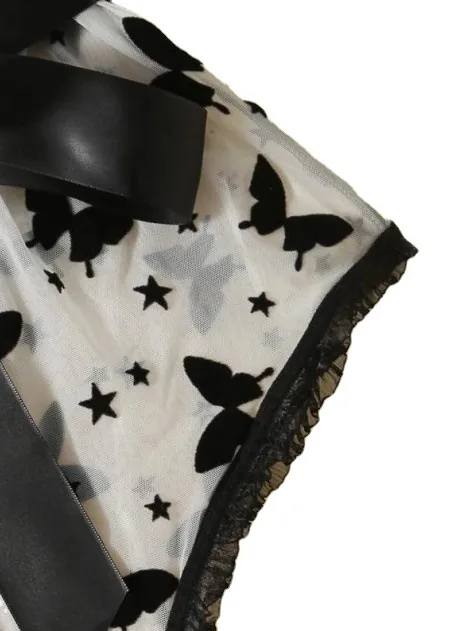 Bodysuit corset de malha com estampa de borboletas