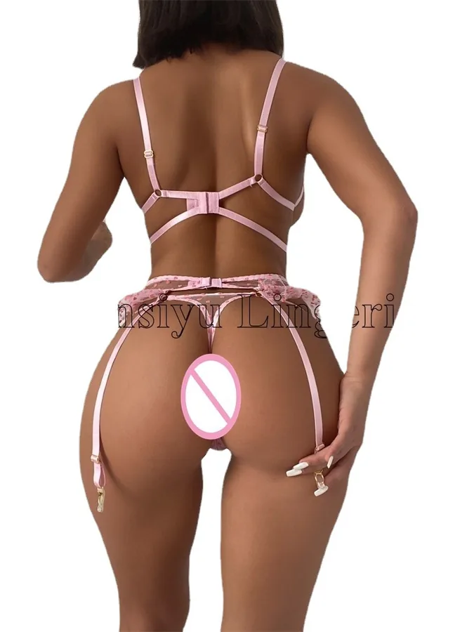 Dreiteiliges BH-Set aus Mesh mit Sternenprint