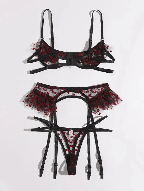 Dreiteiliges BH-Set aus Mesh mit Sternenprint