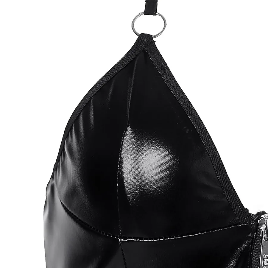 Conjunto de colete de verniz com zíper e corrente