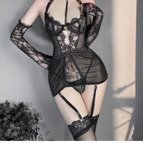 Sekretärin-Kostüm-Set mit Mesh-Strapsgürtel