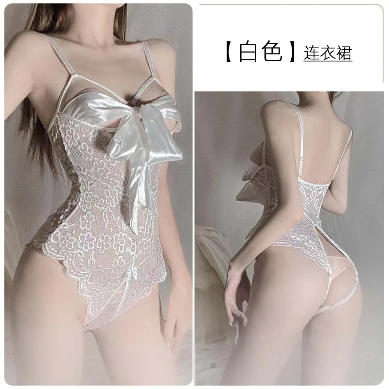Bodis de encaje transparente con aberturas y lazo
