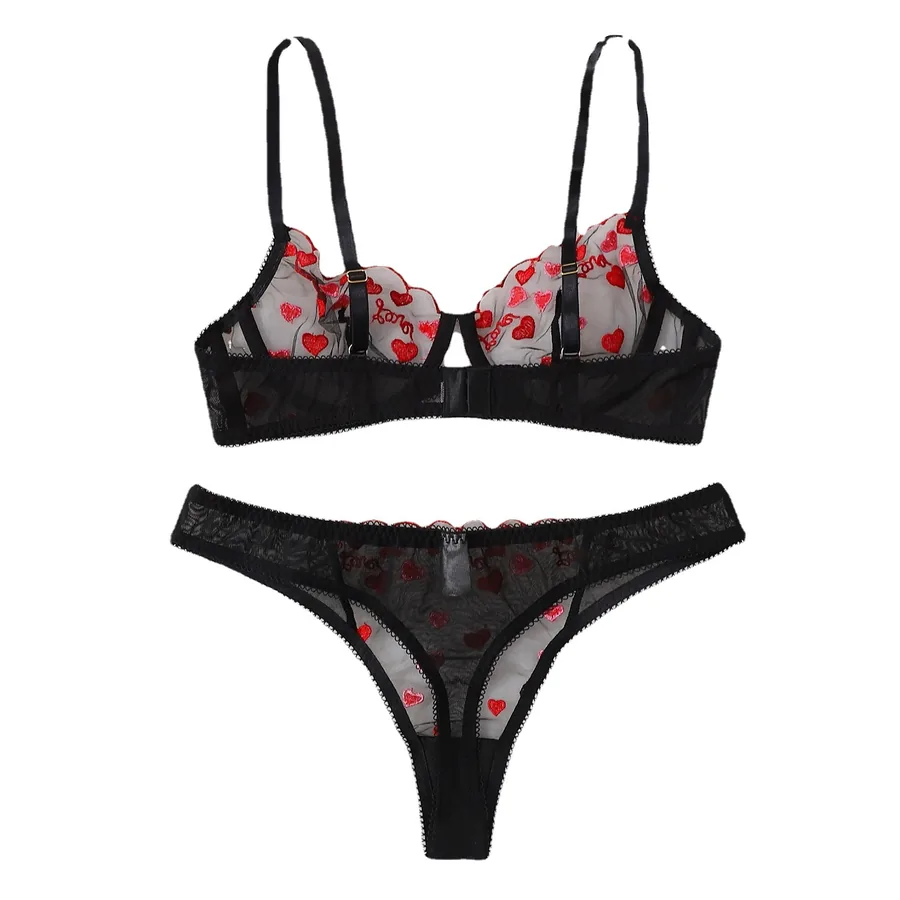Transparentes dreiteiliges Mesh-Set mit Herz