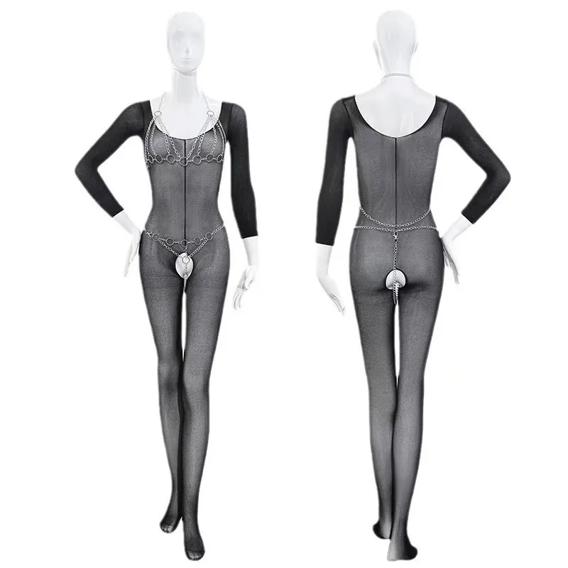 Genomskinlig bodystocking med långa ärmar