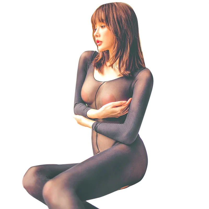 Genomskinlig bodystocking med långa ärmar