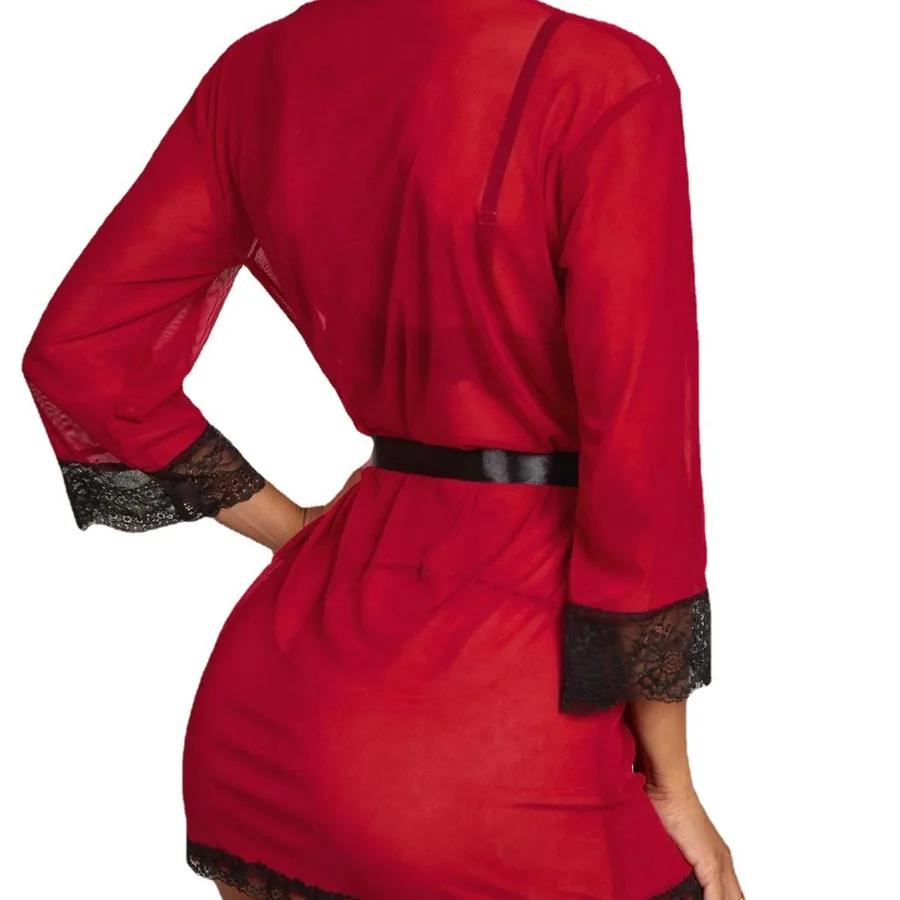 Set con vestito da notte in mesh trasparente con laccetti e vestaglia