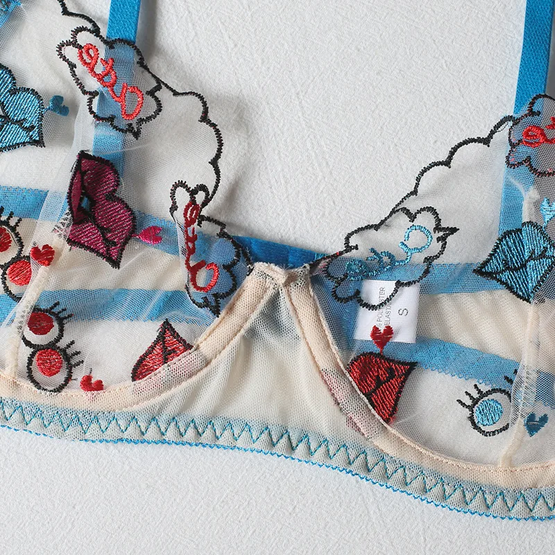 Ensemble soutien-gorge à bretelles motif lèvres rouges