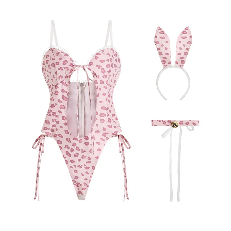 Conjunto de fantasia roleplay coelhinha leopardo rosa
